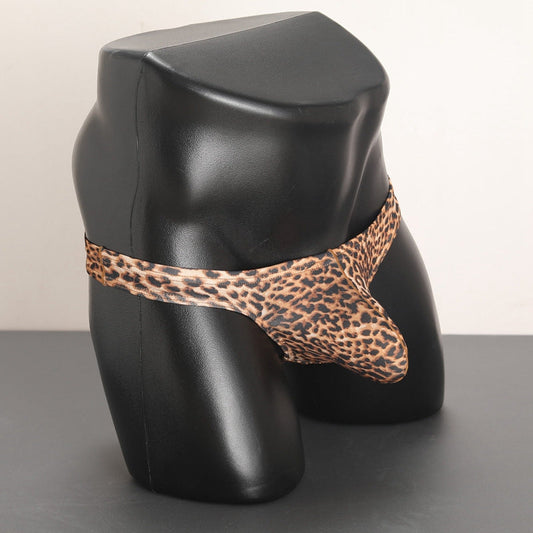 Men's  Leopard Print Cotton Thong And G Strings Underwear Low Rise Shorts U