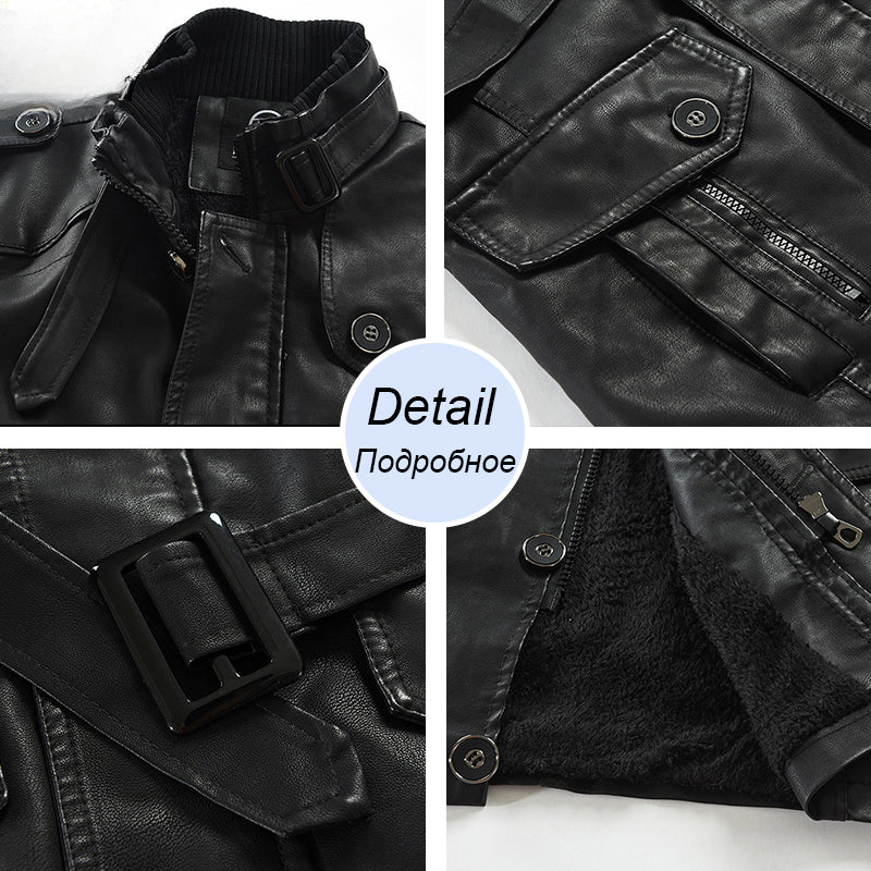 Men Winter Long Thick Fleece PU Leather Jacket Men's Streetwear Casual Business  image 6