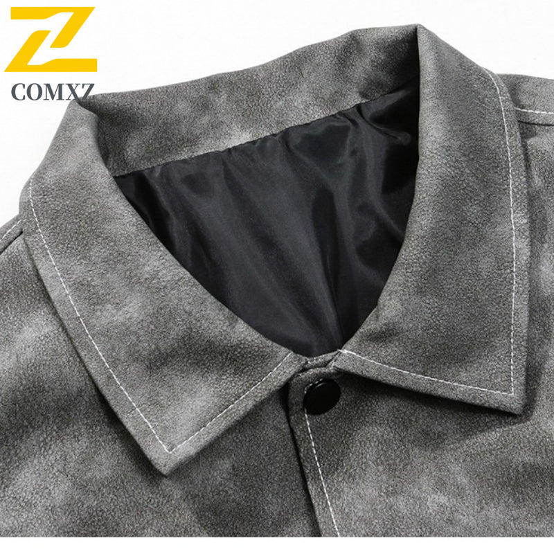 COMXZ Men PU Leather Jacket Brand Luxury Outdoor Cycling Leather Coat High Fash image 7