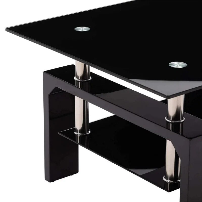 Rectangle Tempered Glass Coffee Table Metal Tube Legs End Table for Living Room image 13