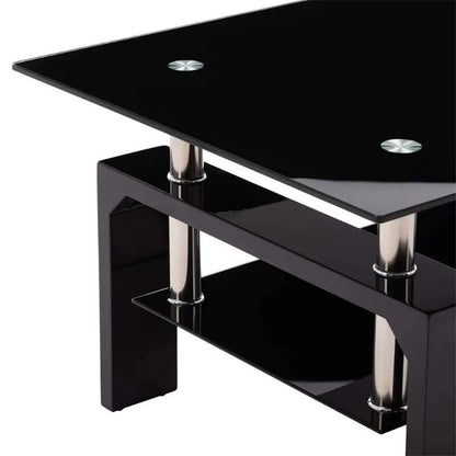 Rectangle Tempered Glass Coffee Table Metal Tube Legs End Table for Living Room image 13