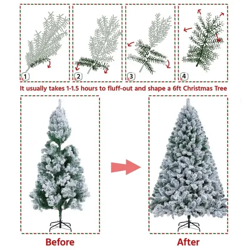 Easyfashion 6 Ft Frosted Artificial Christmas Tree with Stand, Green image 6
