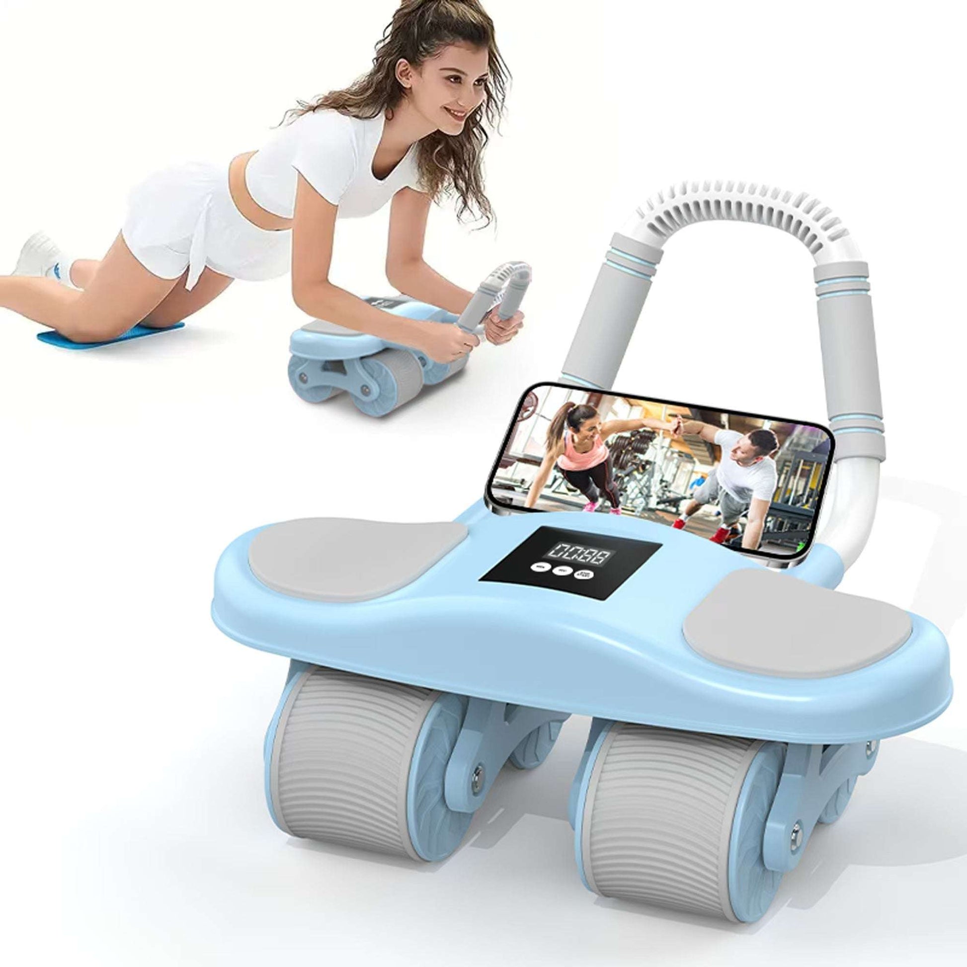 Automatic rebound abdominal roller with elbow support, knee pads and abdominal