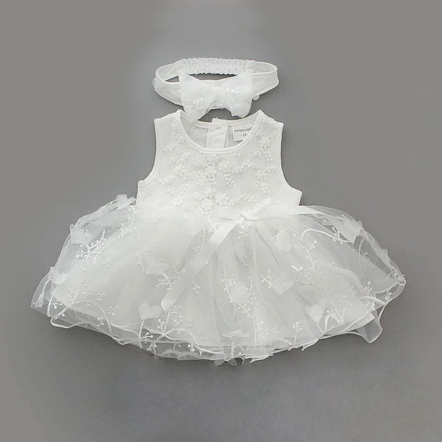 4Pcs Baby Summer Dress Set for Infant Girls Christening Baptism Gown Wedding Pa image 2