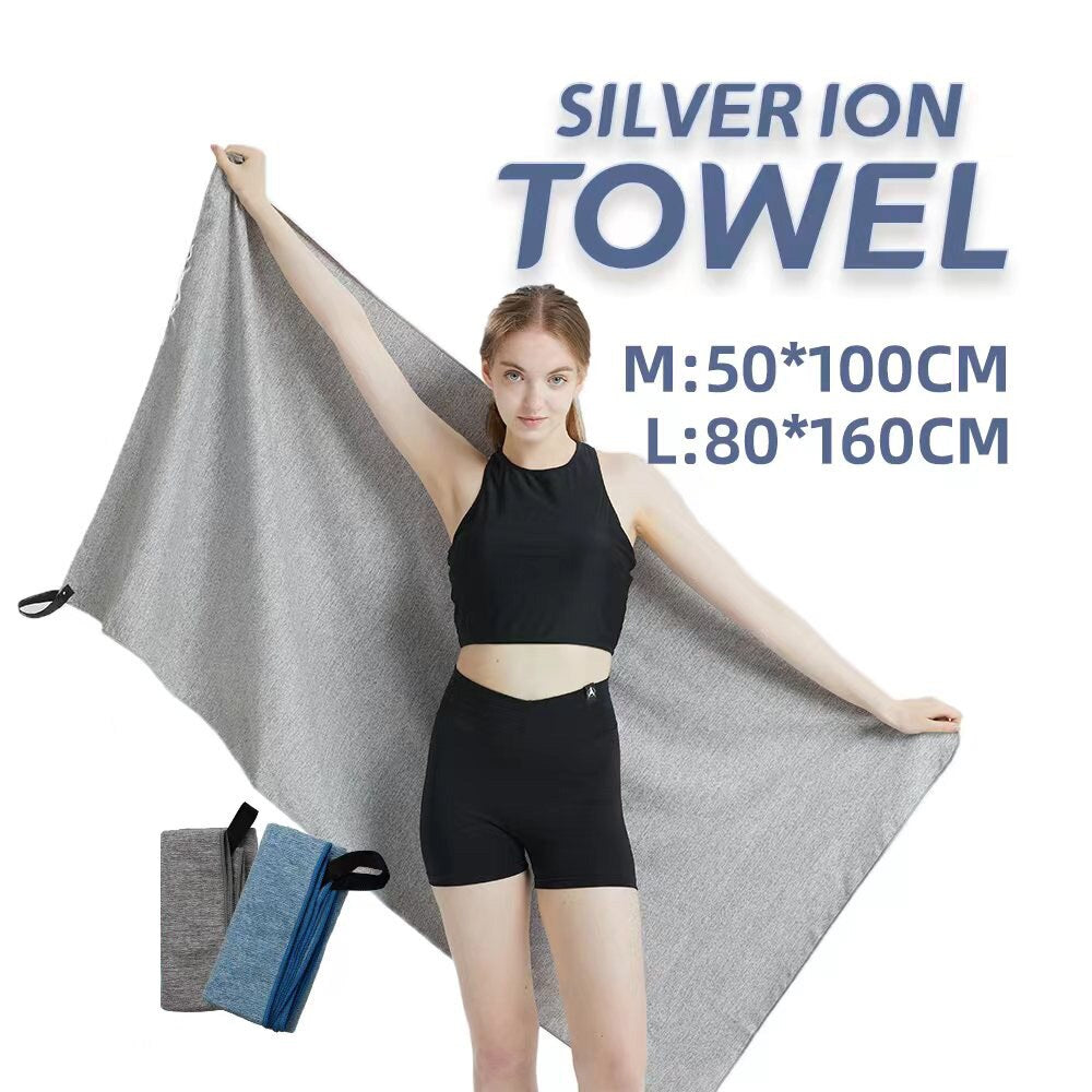 Microfiber Quick Dry Gym Towel Silver ION OdorFree Absorbent Fiber Fast Drying image 0