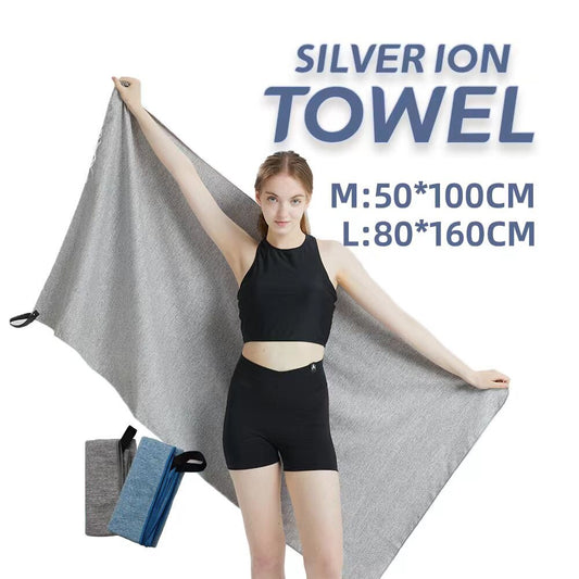Microfiber Quick Dry Gym Towel Silver ION OdorFree Absorbent Fiber Fast Drying image 0