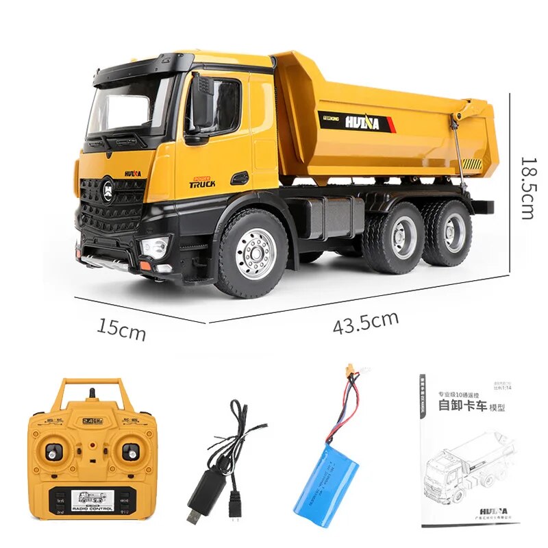 Strongest  1/14 10 channels 2.4GHz Radio Control Alloy Dump Truck Huina 158 image 4