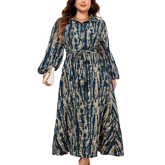 Women s Plus Size Floral Print V-Neck Long Sleeve Maxi Dress with Belt and Pock image 0