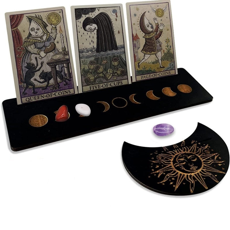Wooden Stand for Tarot Moon Shape Rectangle Card a Set Altar Stand Wood Display image 7
