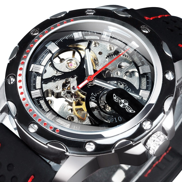 WINNER Sports Outdoor Automatic Watch for Men Luminous Hands Black Skeleton Mec image 1