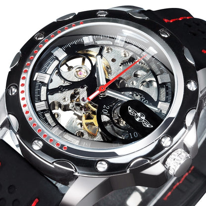 WINNER Sports Outdoor Automatic Watch for Men Luminous Hands Black Skeleton Mec image 1