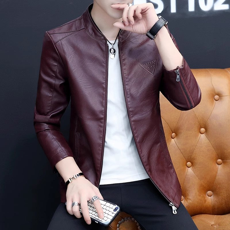 Men's Biker Leather Jacket 2023 Autumn  Men's Fashion Trend Decorative Motorcycl image 2