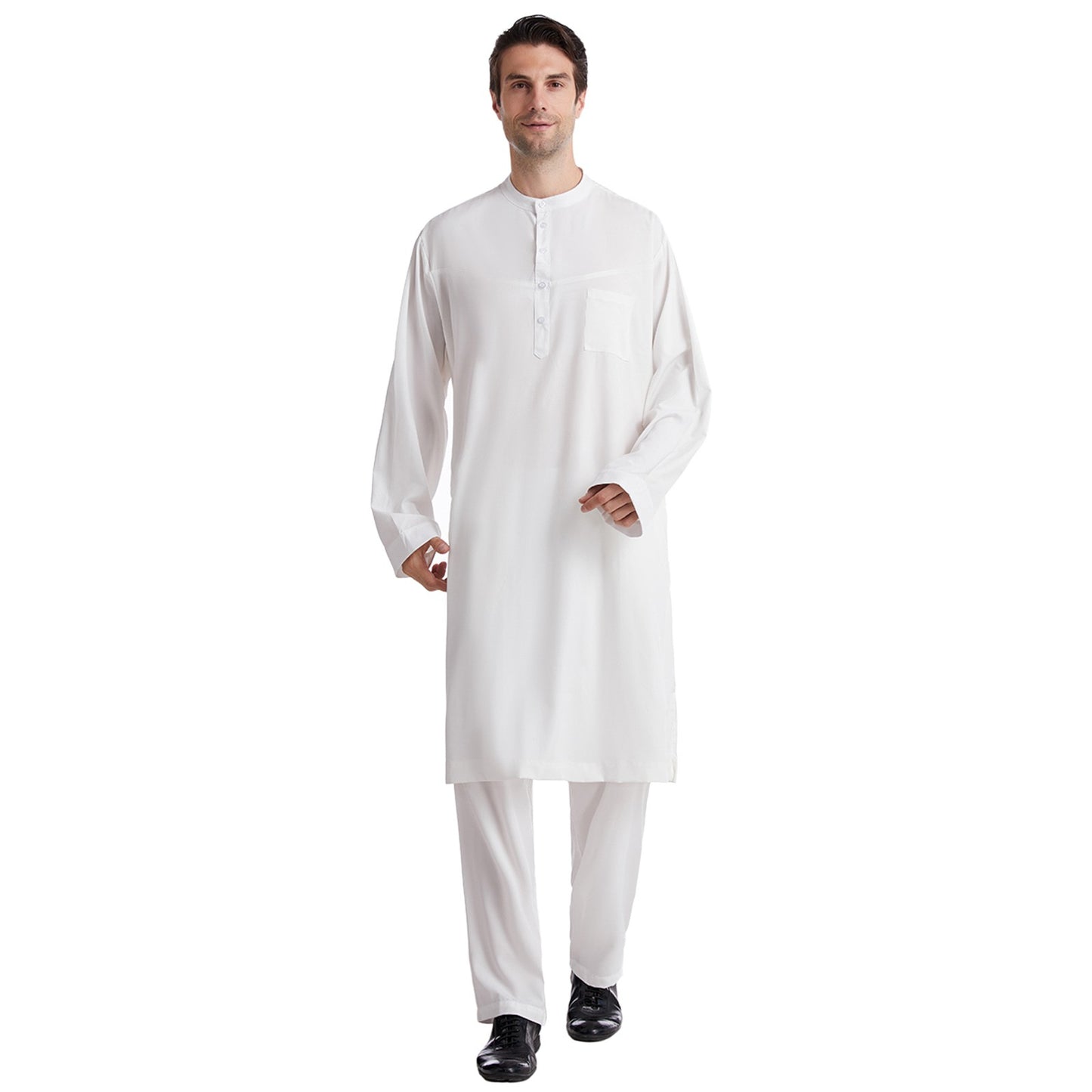 Muslim Robe Arab Men Thobe Ramadan Two Pieces Set Solid Color Arabic Pakistan S image 5