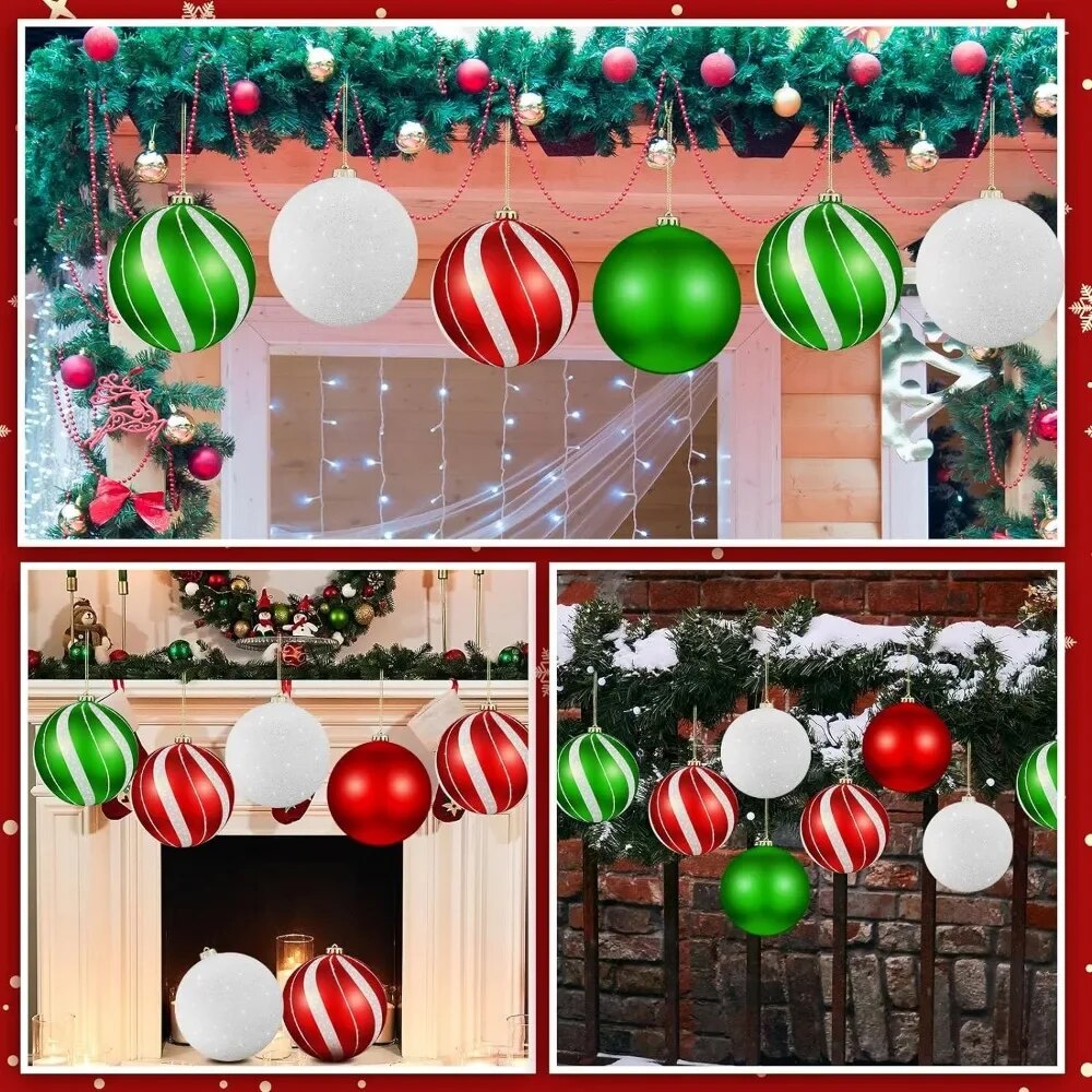 Set of 8 Large Christmas Ball Ornaments 6 " Glitter Hanging Christmas Plasti image 4