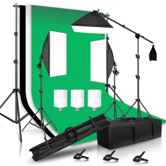 Photography Lighting Kit With 2x2M Photo Background Muslin Backdrops Softbox Li