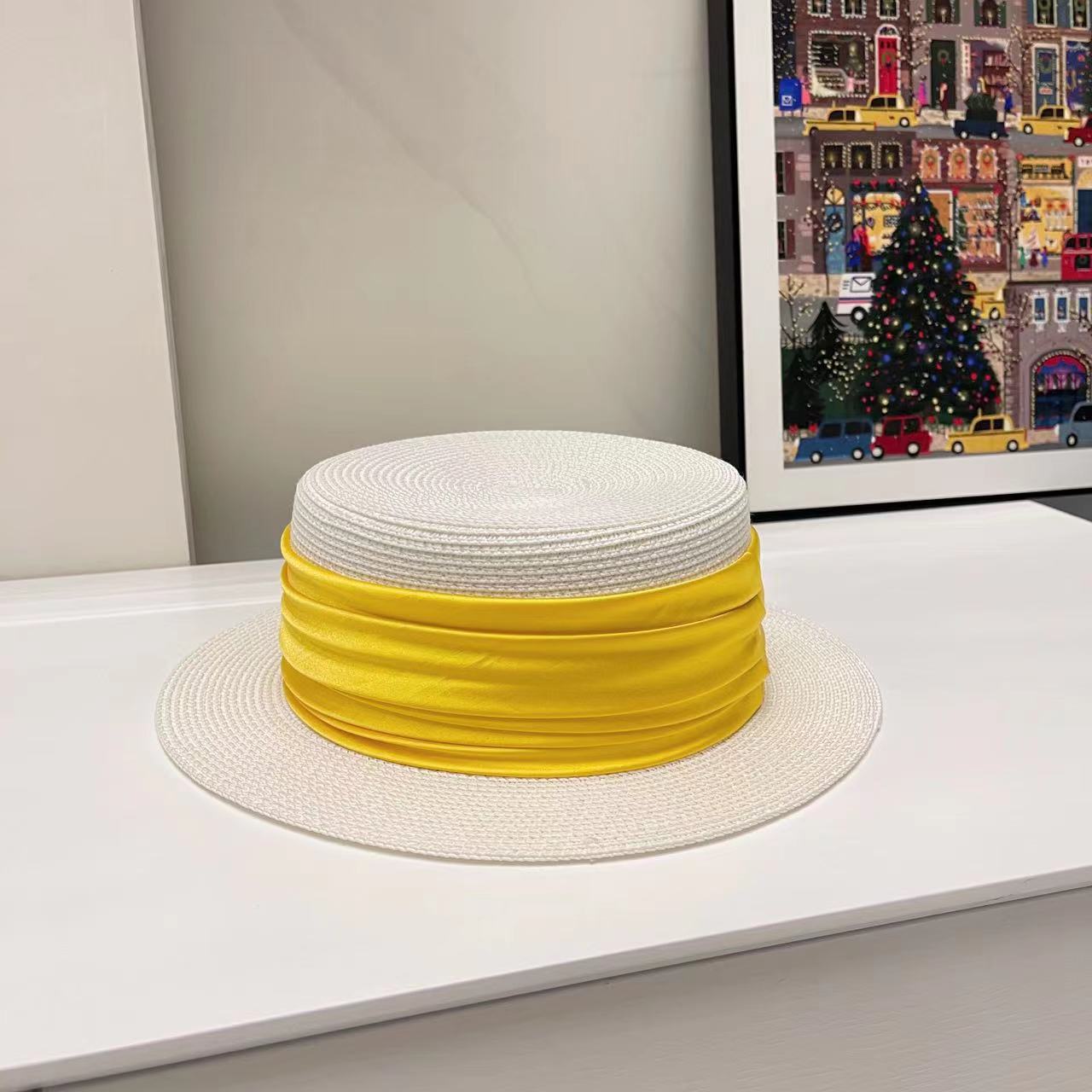 5cm brim summer straw hat for Women with sun shading and sun protection flat to image 25