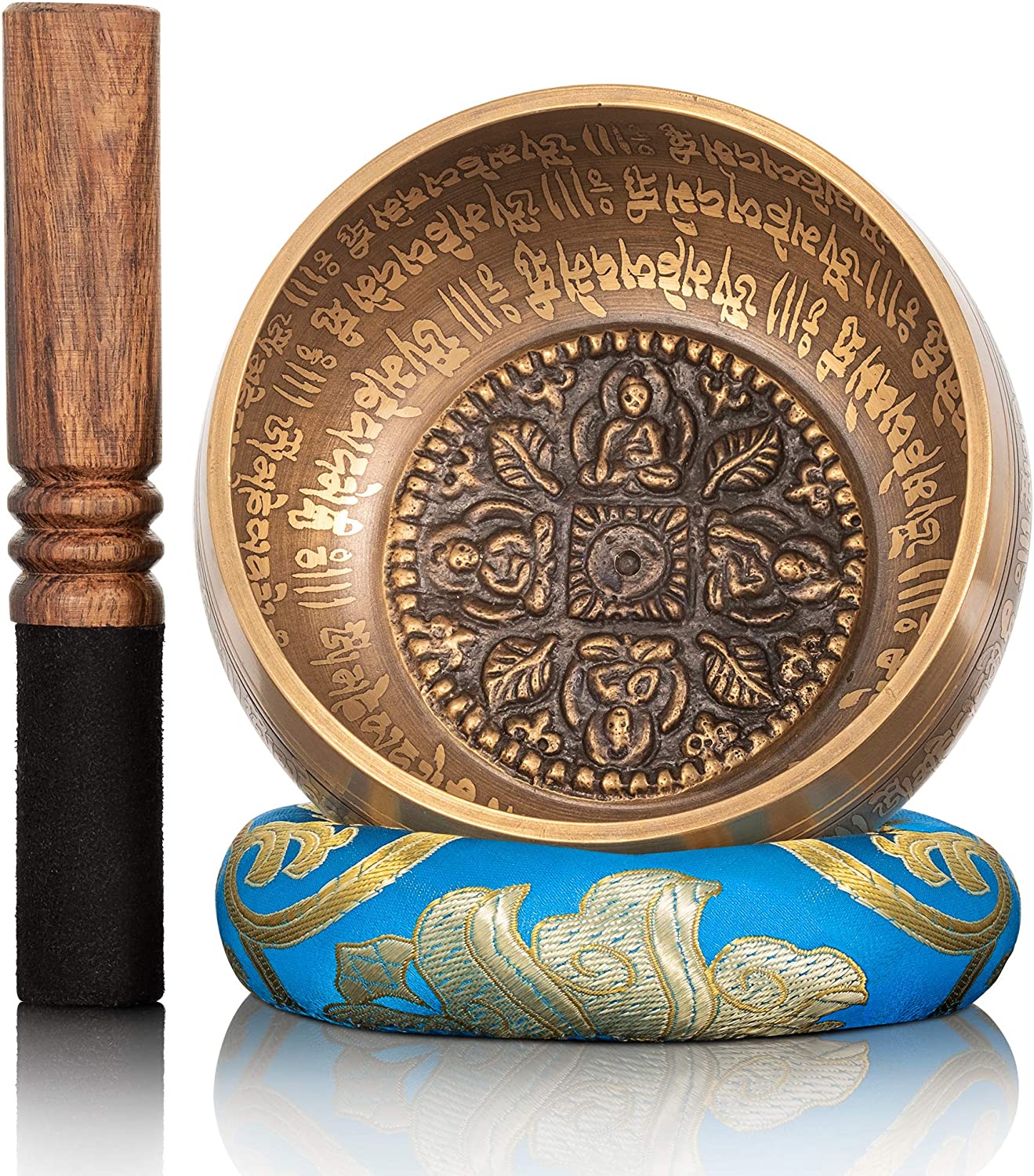 12cm Diameter Handmade Singing bowls with Leather Stick 4 Buddha Design Meditat image 2