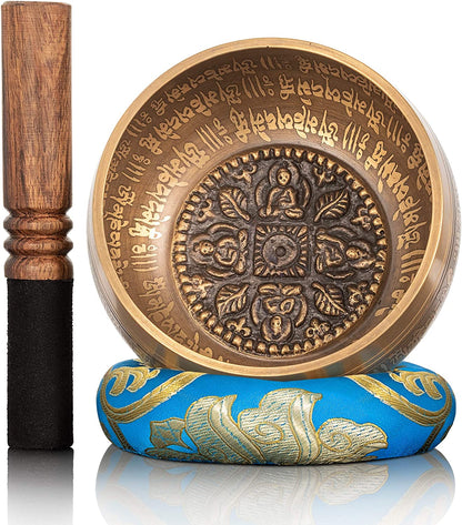 12cm Diameter Handmade Singing bowls with Leather Stick 4 Buddha Design Meditat image 2