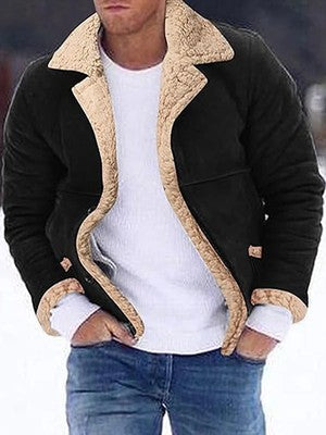 Men s Winter Fleece Coats with Turn Down Collar and Button Down Closur