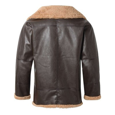 Men'S Fleece Lined Pu Leather Jacket Autumn Winter Artificial Fur Long