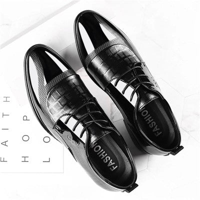 Men'S Formal Business Oxford Dress Shoes - Block Heel Patent Leather Lace-Up