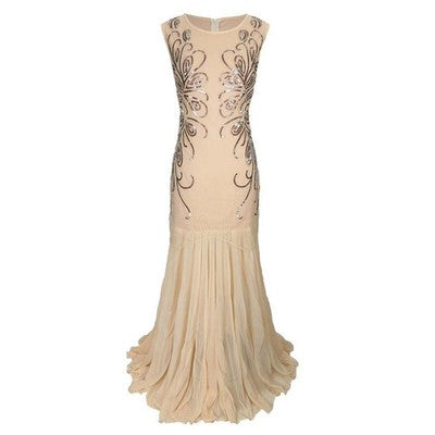 Carnival Sequins Chiffon Dress Slim Wedding Long Dress Women Vintage 1
