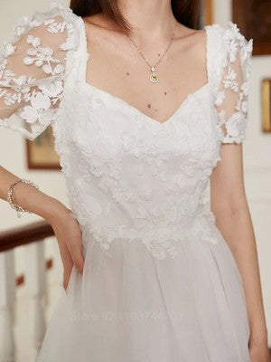 Elegant Evening Dress Mermaid Wedding Dress Lace Backless V Neck Sleev