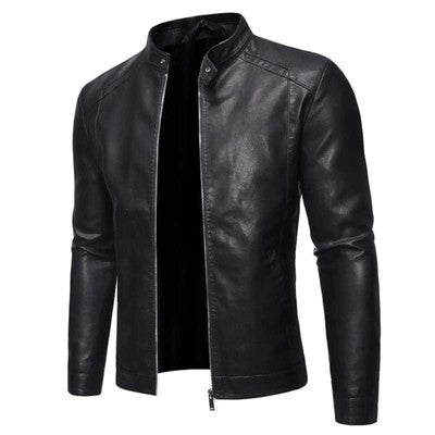 Male Faux Leather Jackets Autumn Winter Solid Color Leather Jacket War