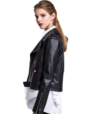 FTLZZ Women's Faux Leather Jacket – Red & Black Street Biker Coat, Y2K Punk Style
