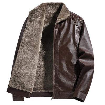 Men'S Thickened Fleece Lined Faux Leather Jacket  Casual Winter Coat