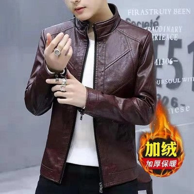 Men's Leather Jacket Is Slim Versatile Plus Velvet Warm Casual Versati