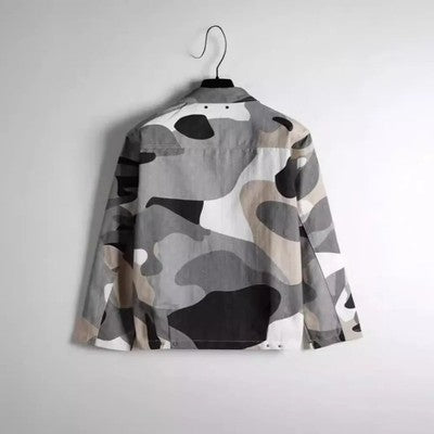 American style new retro printed slim fit long sleeved polo collar zip