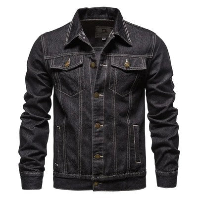 New 2021 Cotton Lapel Denim Jacket Men Casual Solid Color Streetwear H