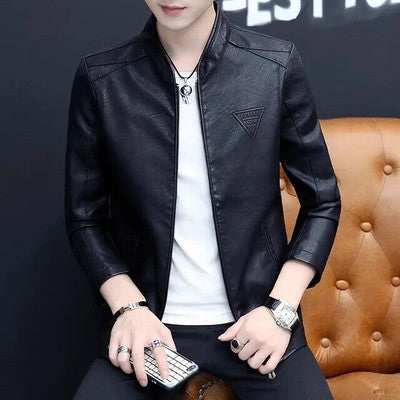 Mens Biker Leather Jacket 2023 Autumn Men's Fashion Trend Decorative M