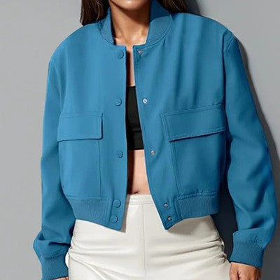 2024 Woman Bomber Jacket Coat White Autumn Winter Button Baseball Avia