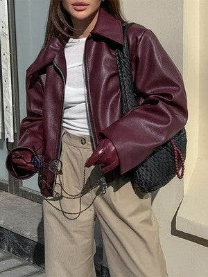 Women s Faux Leather Moto Jacket with Removable Hood Vintage Long Slee
