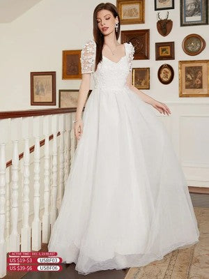 Elegant Evening Dress Mermaid Wedding Dress Lace Backless V Neck Sleev