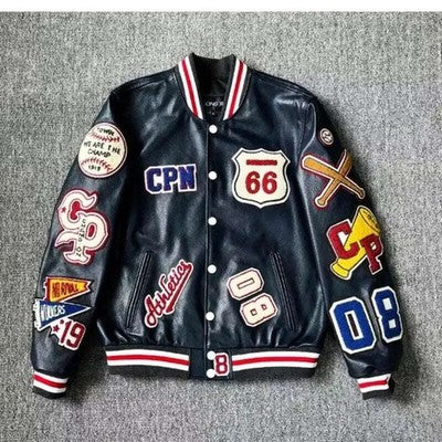 2025 New Men's winter baseball Jacket Men Retro Trend leather Jacket h