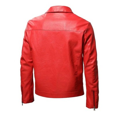 Spring Motorcycle Jacket Men Turn Down Collar Casual Leather Jacket Fa