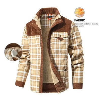Men's Jackets Winter Windproof Warm Casual  Coat Plaid Sherpa Lined Fl