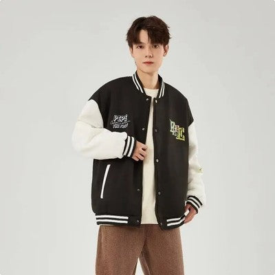 New Men Trendy Baseball Jacket Casual Loose Fit High School Student Hi