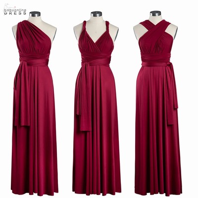 MisShow Convertible Infinity Dress — 20 Ways to Wear, A-Line Floor-Length Evening Gown, Burgundy & Dusty Blue