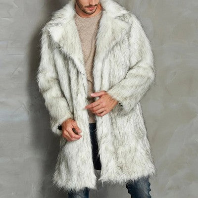 Men Winter Coat Long Sleeve Lapel Collar Open Front Faux Fur Coat Jack