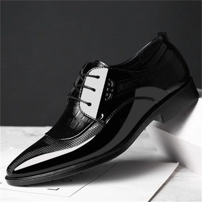 Men'S Formal Business Oxford Dress Shoes - Block Heel Patent Leather Lace-Up