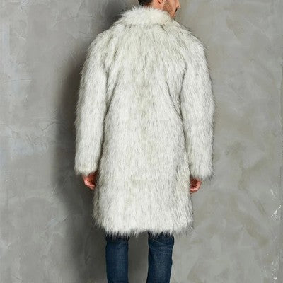 Men Winter Coat Long Sleeve Lapel Collar Open Front Faux Fur Coat Jack