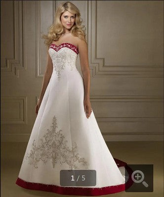 A-Line Sweetheart Wedding Dress  Matte Satin, Beaded Embroidery & Sequin Detail, Lace-Up Back, Court Train