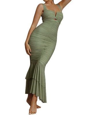 Elegant Lace Sleeveless Bodycon Dress with Mermaid Hem and Deep V Neck