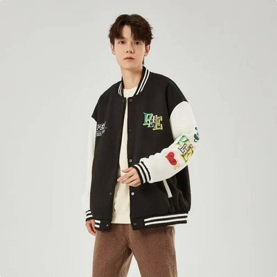 New Men Trendy Baseball Jacket Casual Loose Fit High School Student Hi
