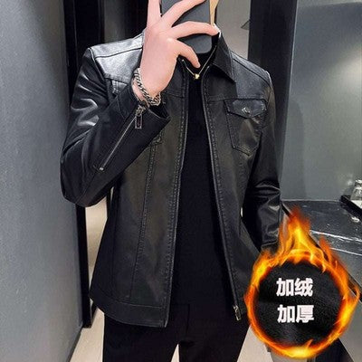 Men's Slim Fit Motorcycle PU Leather Jacket – Multi-Pocket, Stand Collar, Zipper, Spring & Autumn