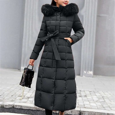 Women's Long Hooded Down Jacket — 80% White Duck Down, Thick Winter Puffer Coat, Zipper Closure